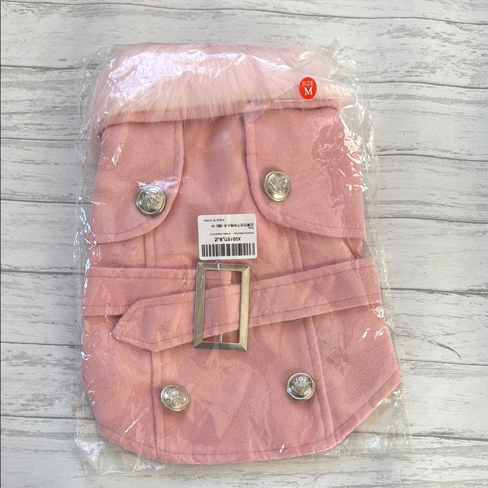 Pink Faux-Fur Trim Trench Coat for Dogs. Size Medium